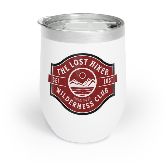 12oz Wine Tumbler - Lost Hiker Wilderness Club Logo 2 Design